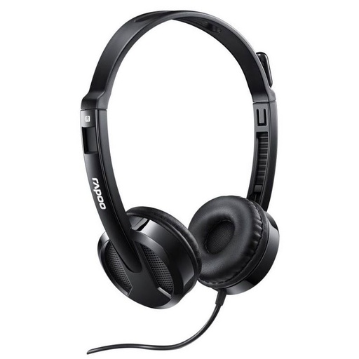 [6940056180070] RAPOO H100 Wired Stereo Headsets - HD Voice Rotary Microphone Volume Adjustment 3.5mm Headphones with Audio split adapter cable.  (LS)