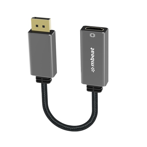 [9346396003159] mbeat Elite Display Port to HDMI Adapter - Converts DisplayPort to HDMI Female Port, Supports 4K@60Hz (3840×2160),  Nylon Braided Cable - Space Grey