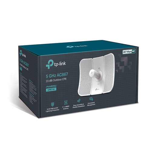 [6935364089702] TP-Link CPE710 5GHz AC 867Mbps 23dBi High-gain Directional Outdoor CPE, IP65 Weather Proof, Lightning Protection, Passive POE, Centralised Management