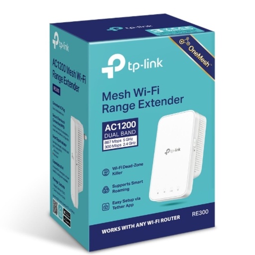 [6935364084608] TP-Link RE300 AC1200 Mesh Wi-Fi Range Extender (OneMesh Capable) 2.4GHz@300Mbps, 5GHz@867Mbps (OneMesh)