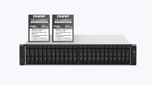 [TS-h2490FU-7302P-128G] Qnap TS-h2490FU-7302P-128G AMD EPYC 7302P 16-core 3.3GHz 24 BAY NAS 128G DDR4 Hot-swappable SR-IOV 2x2.5GbE 4x25GbE WOL 5xPCle Slot 2xUSB3.2 Rackmount