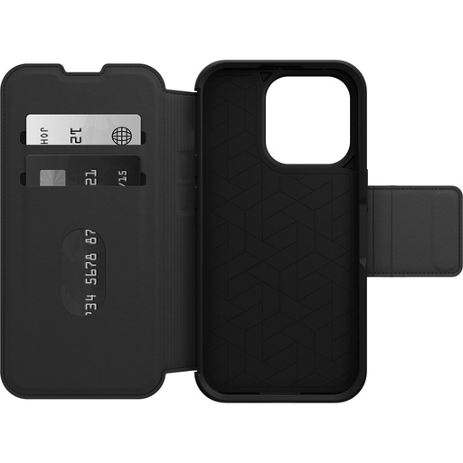 [840262381789] OtterBox Strada Apple iPhone 14 Pro Case Black - (77-88564), DROP+ 3X Military Standard, Leather Folio Cover, Card Holder, Soft Touch,7 Years Warranty