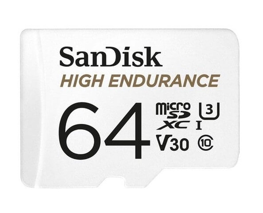 [619659173081] SanDisk High Endurance 64GB microSD 100MB/s 40MB/s 5K hrs 4K UHD C10 U3 V30 -40°C to 85°C Heat Freeze Shock Temperature Water X-ray Proof SD Adapter