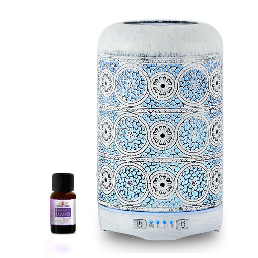 [9346396002565] mbeat® activiva Metal Essential Oil and Aroma Diffuser-Vintage White -260ml (L) Built-in 7 LED colour changing Diffuser capacity: 260 ml weight 0.59kg