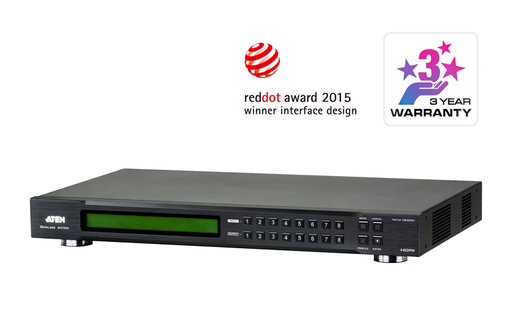[4719264640452] Aten Professional Matrix 8x8 HDMI Matrix with Scaler, Seamless Switch, Video Wall, control via front-panel pushbuttons, IR remote and RS232 control