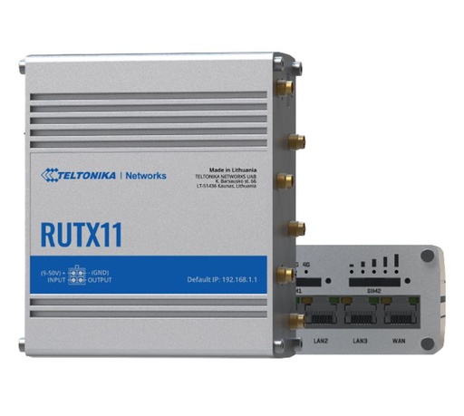 [4779027312378] Teltonika RUTX11 Industrial Cellular Router, 4G LTE CAT 6, Dual SIM with auto failover, Backup WAN, Dual Band WiFi, Bluetooth LE, PSU included