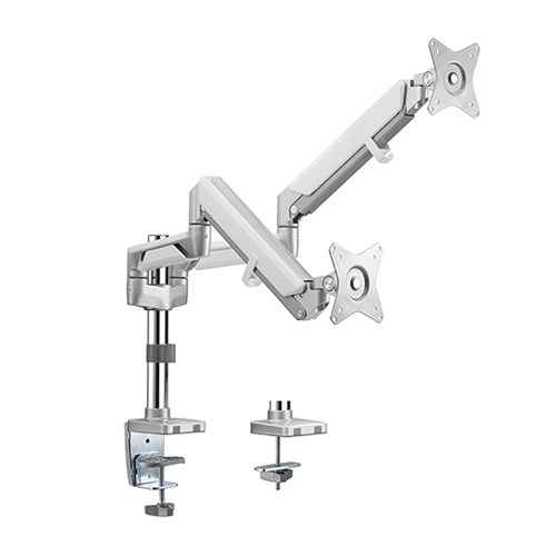[6956745166430] Brateck Dual Monitors Pole-Mounted Epic Gas Spring Aluminum Monitor Arm Fit Most 17"-32" Monitors, Up to 9kg per screen VESA 75x75/100x100 Gloss Grey