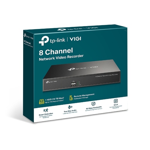 [6935364072339] TP-Link VIGI NVR1008H 8 Channel Network Video Recorder, 24/7 Continuous Recording, Up To 10TB 4 Ch Playback, Up To 5MP (HDD Not Included)