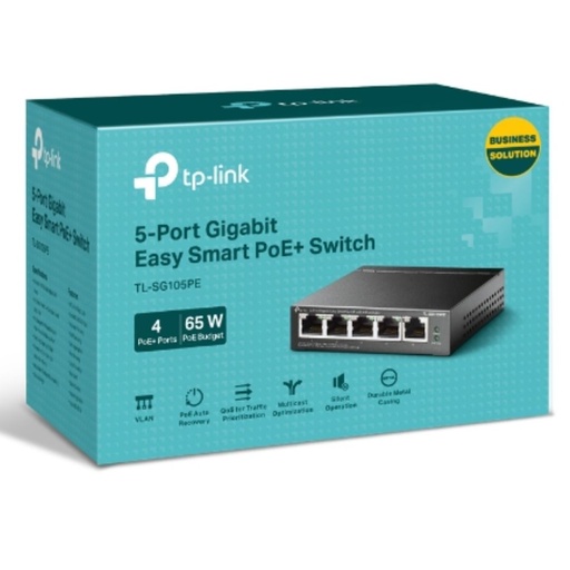 [6935364052744] TP-Link TL-SG105PE 5-Port Gigabit Easy Smart Switch with 4-Port PoE+, Up To 65W For all PoE Ports, Up To 30W Each PoE Port