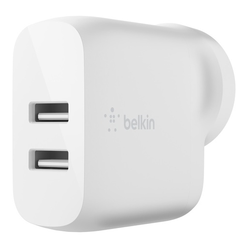 [745883793617] Belkin BoostCharge Dual USB-A Wall Charger 24W - White (WCB002auWH), 2xUSB-A (12W), Dual Port Fast charger, $2,500 Connected Equipment Warranty,2YR