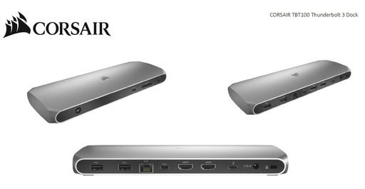 [840006622611] Corsair TBT100 Thunderbolt 3 , 2x USB-C 3.2, 2x 4K @ 60Hz HDMI, GB Ethernet, SDXC Card, Slim Aluminum. 100w Adaptor, 85w PD,  MS  MAC Docking Station