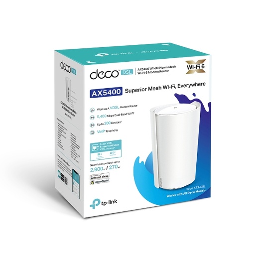 [6935364072872] TP-Link Deco X73-DSL AX5400 VDSL Whole Home Mesh Wi-Fi 6 System, 270sqm Coverage For 1-3 Bedroom Houses, Dual-Band, OFDMA, MU-MIMO, Beamforming