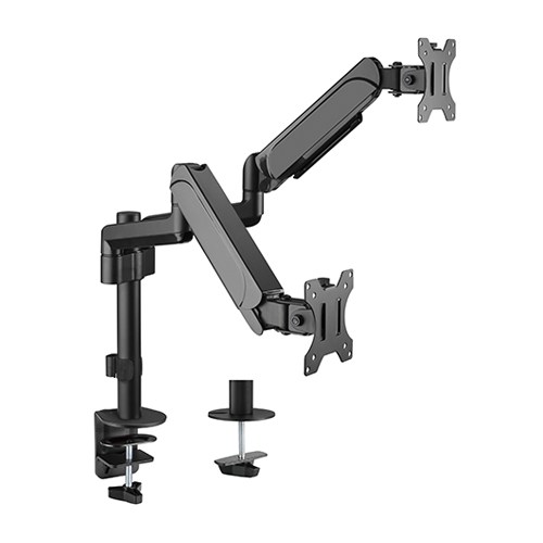 [6956745162395] Brateck Dual Monitors Pole-Mounted Gas Spring Monitor Arm Fit Most 17"-32" Monitors Up to 9kg per screen VESA 75x75/100x100