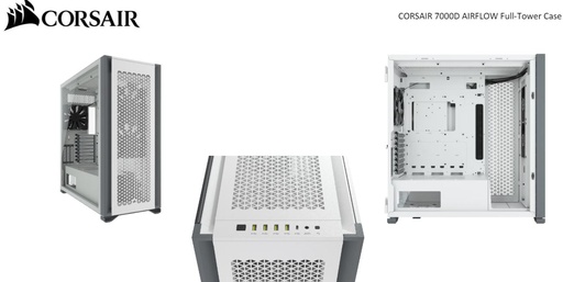 [840006636441] Corsair Obsidian 7000D AF Tempered Glass Mini-ITX, M-ATX, ATX, E-ATX Tower Case, USB 3.1 Type C, 10x 2.5", 6x 3.5" HDD. 3x 140mm Fan included.  White